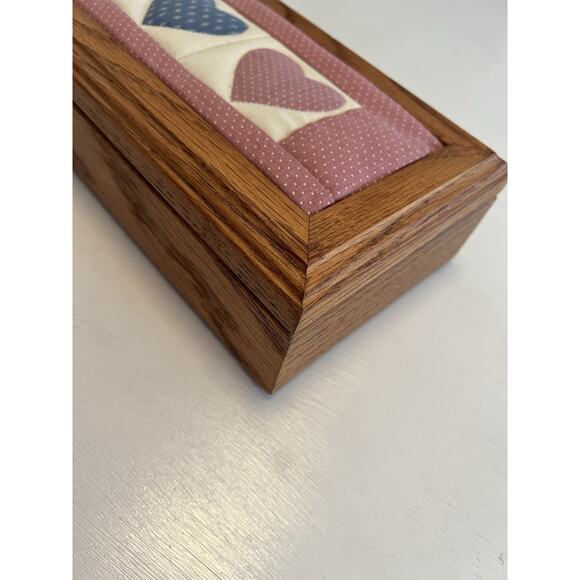 Vtg Tennessee Wood Crafters Oak Keepsake Box Quilted Heart Insert 9” Folk Art - Picture 2 of 14